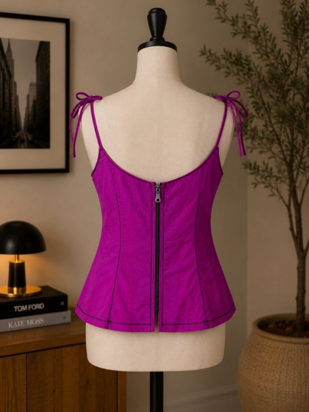 PINK/FUCHSIA TIE-SHOULDER CAMI, SIZE L-12, EUC - Picture 4 of 11